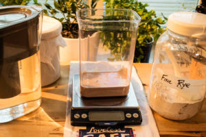 Unfeed Sourdough starter setting on the scale.
