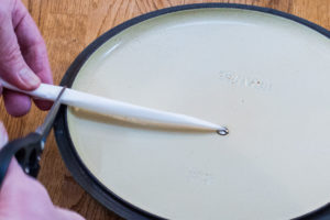 Step 7: The cutting of the cartouche to fit the pot. Step 7: The cutting of the cartouche to fit the pot.