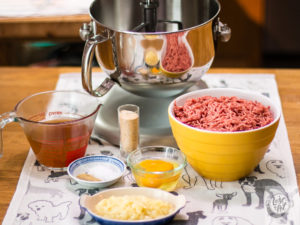 Prepped ingrediants for Mormor's Meatballs.