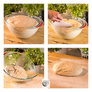 Removing rised dough from bowl.