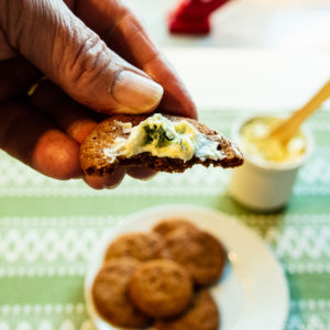 Blue cheese on a ginger snap. Blue cheese on a ginger snap.