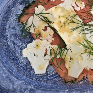 Cured Salmon with Terrine of Cauliflower & Maitre'd Sauce.