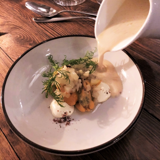 Skanörs Gästgifvaregård mussel soup Skanörs Gästgifvaregård mussel soup